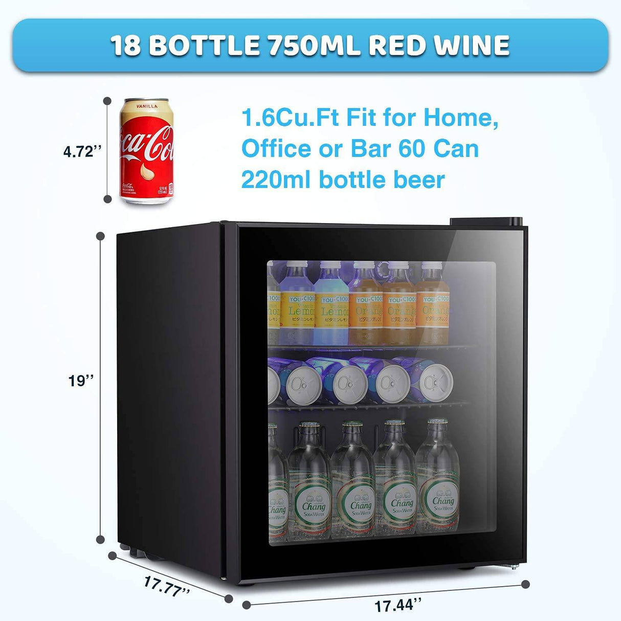 Antarctic Star Mini refrigerador enfriador – 70 latas de bebidas puerta de vidrio pequeña bebida soda cerveza vino enfriador dispensador máquina vidrio negro extraíble para el hogar, la oficina o el bar, 1.6 pies cúbicos. - DIGVICE MX