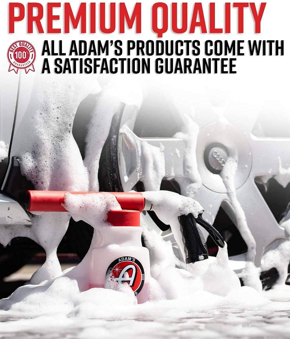 Adam's Premium Pistola de espuma para lavado de autos para manguera de jardín | Mezclar con agua y jabón para coche y no requiere lavadora a presión. Pulverizador de espuma para limpieza y detallado de automóviles Mega Suds