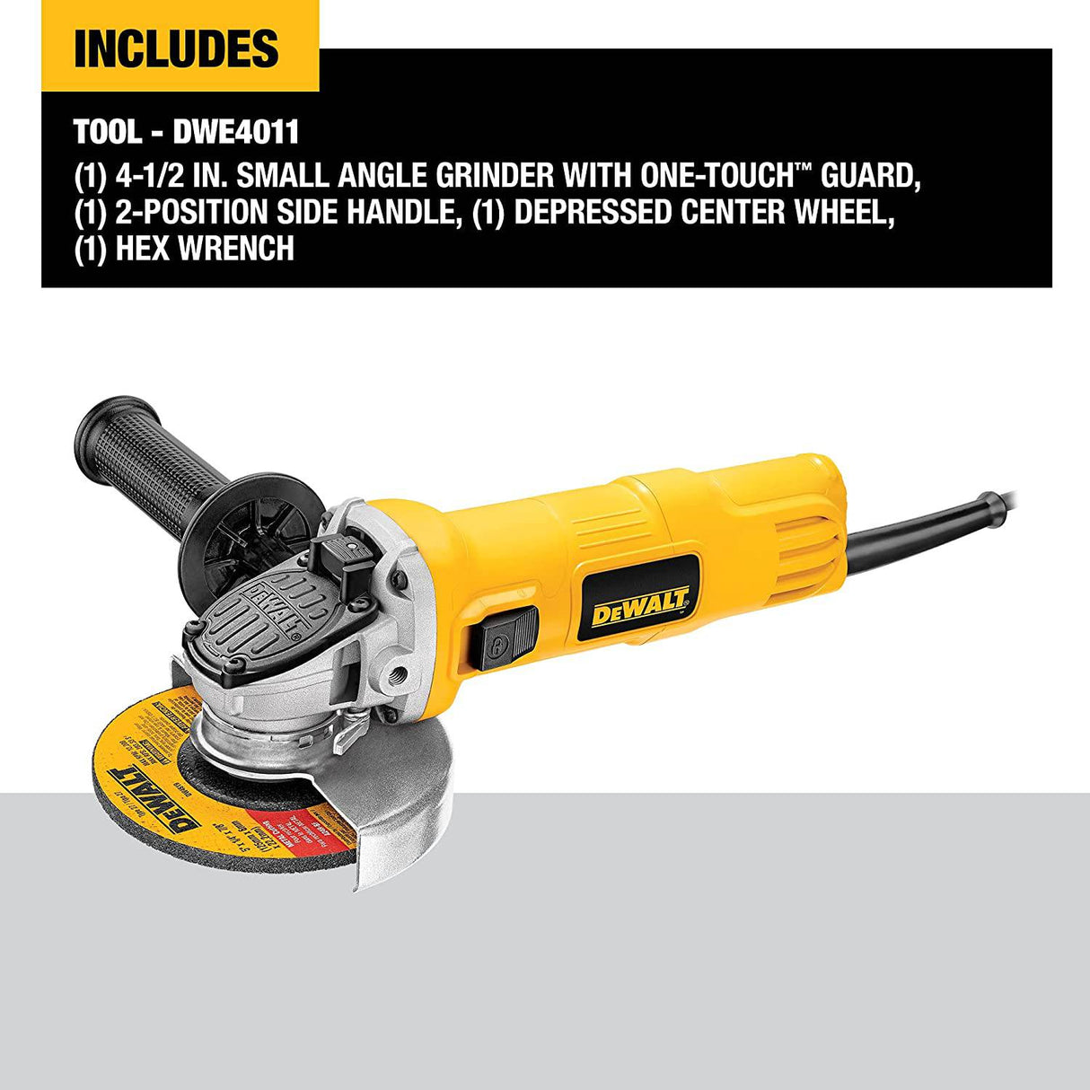 Amoladora angular DEWALT, protector de un toque, 4-1/2 pulgadas (DWE4011) - DIGVICE MX