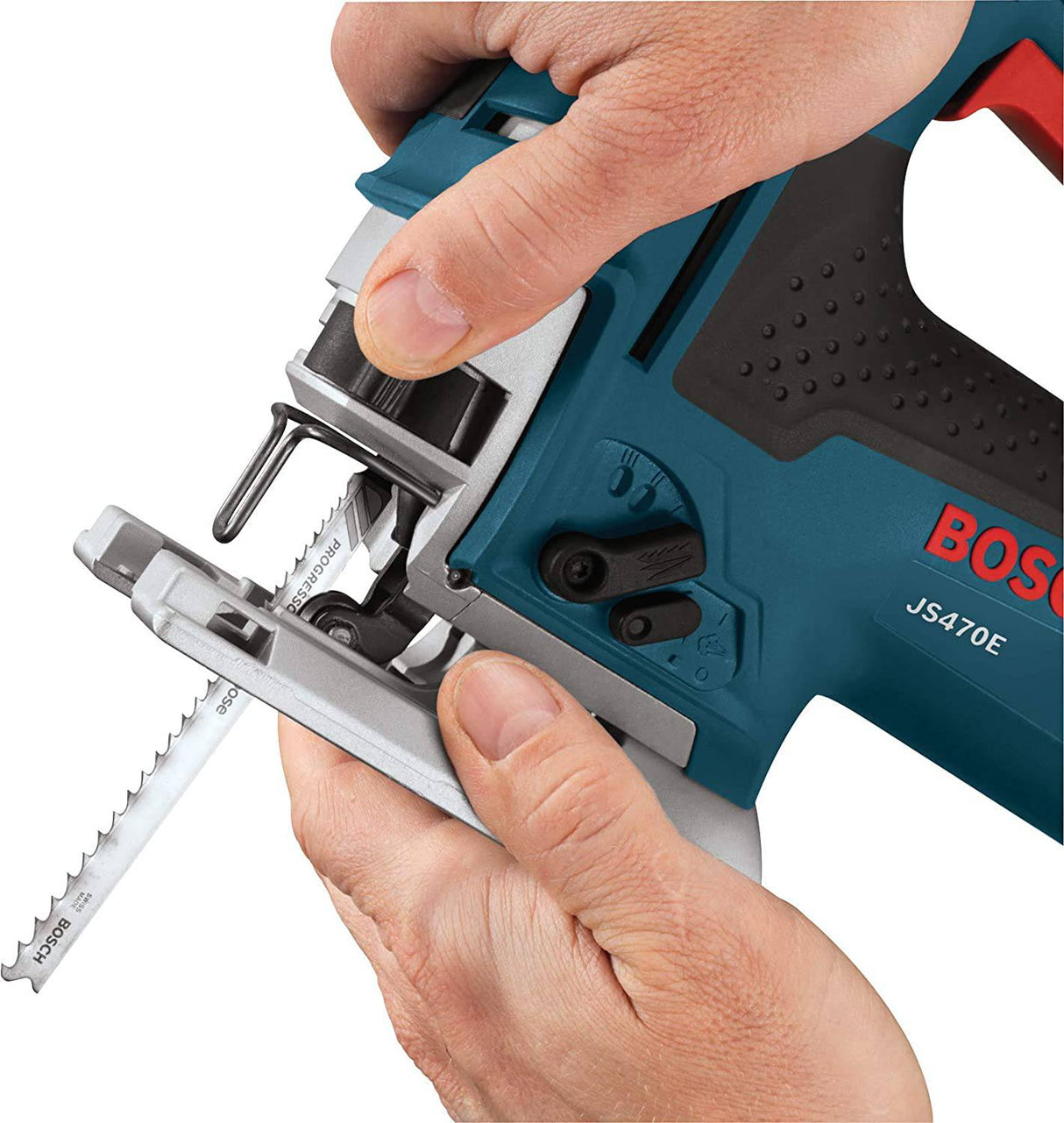 Sierra caladora BOSCH - JS470E con mango superior con cable - 120 V de baja vibración, velocidad variable de 7.0 amperios para un corte suave de hasta 5-7/8 pulgadas en madera, 3/8 pulgadas en acero para encimera, carpintería, azul - DIGVICE MX
