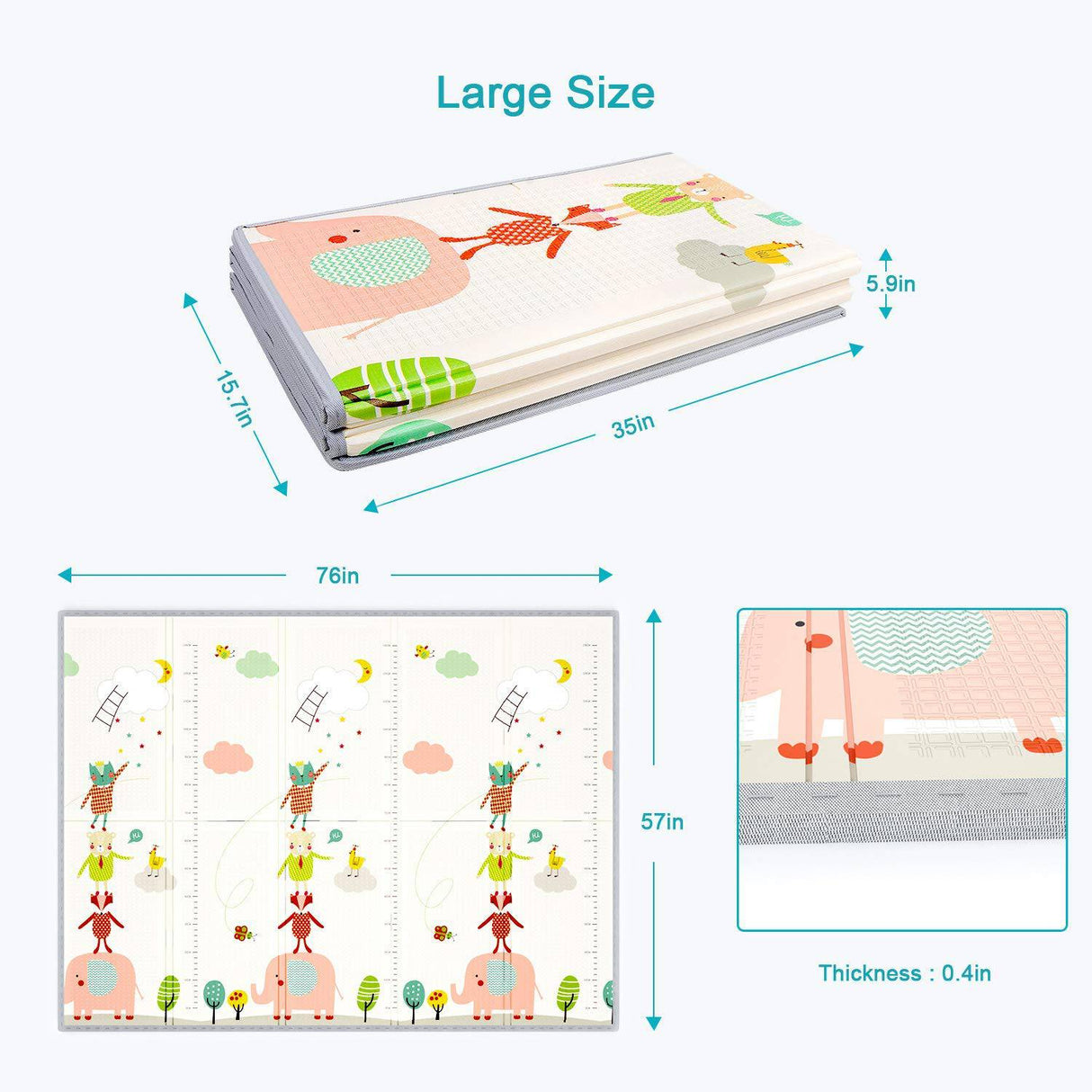 YOOVEE Tapete de juego para bebés, tapete impermeable grande para gatear para bebés, tapete reversible para bebés y niños pequeños, fácil de limpiar. - DIGVICE MX