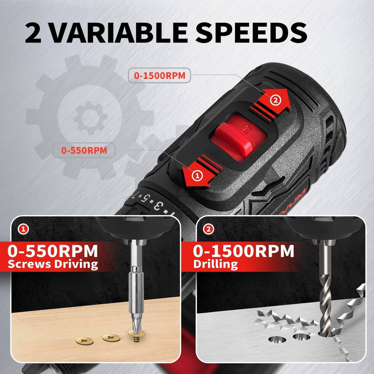 SEYVUM P10 Juego de brocas inalámbricas de 21 V, [Potente motor sin escobillas] [compacto], taladro eléctrico, taladro eléctrico con batería de iones de litio, cargador rápido, velocidad variable, 57 brocas con bolsa de herramientas - DIGVICE MX
