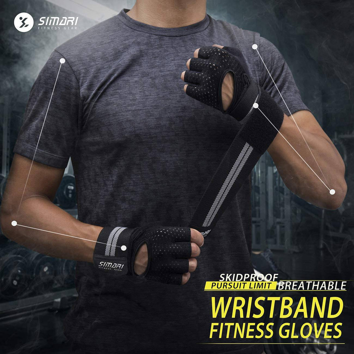 SIMARI  - Guantes de entrenamiento para hombres y mujeres, guantes de levantamiento de pesas con muñequeras, soporte para entrenamiento de gimnasia, protección completa de palma para fitness,