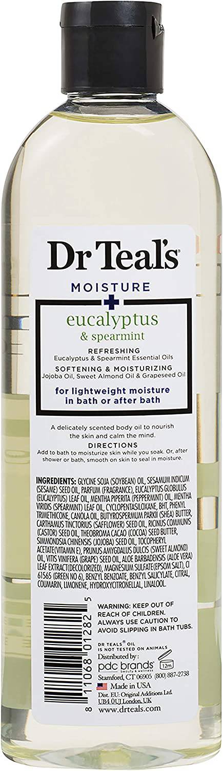 Dr. Teal's Epsom Salt Eucalyptus and Spearmint Essential Oil Bath Additive - Paquete de 2, 8.8 Fluid Oz ea - Relajación y alivio con fórmula de absorción rápida para hidratar la piel
