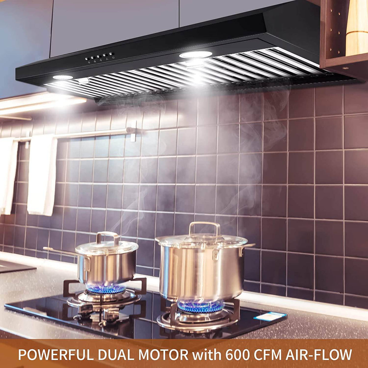 SNDOAS Campana extractora para debajo del gabinete de 30 pulgadas, de cocina de acero inoxidable resistente, ventilación de estufa, de 30 pulgadas con control de botón pulsador, 600 CFM, motores duales, filtros deflectores, luces LED - DIGVICE MX