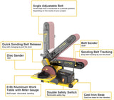 Lijadora de banda Woodskil 4.3A 3/4HP 4 x 36 pulgadas. de 6 pulgadas con 2 piezas de papel de lija Base de acero y mesa de trabajo de aluminio, motor de inducción proporciona hasta 3600 RPM, puerto de escape de polvo doble incluido - DIGVICE MX