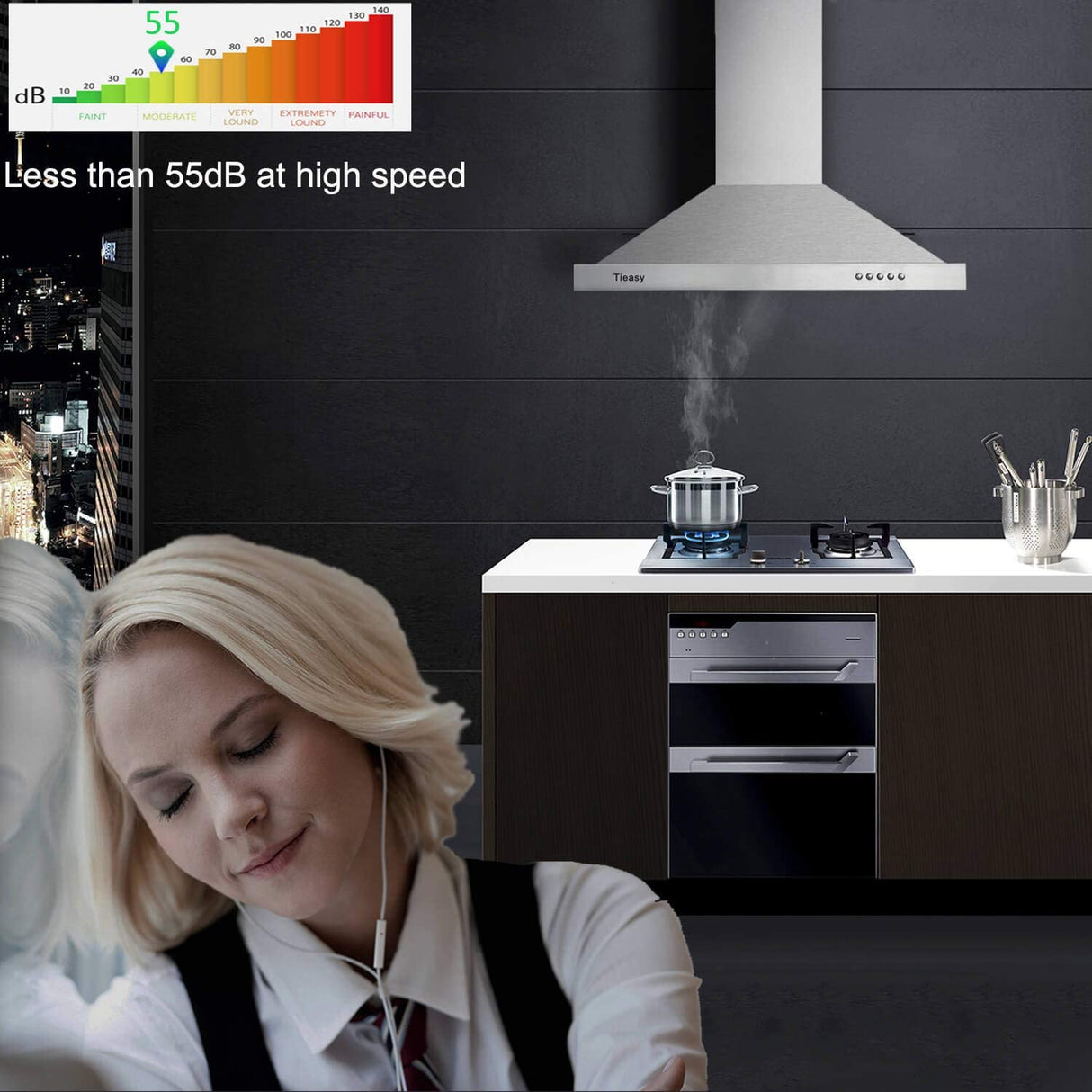 TIEASY - Campana extractora de montaje en pared de 30 pulgadas con conducto convertible con/sin conducto, estilo chimenea de acero inoxidable con luz LED, ventilador de escape de 3 velocidades, 450 CFM - DIGVICE MX