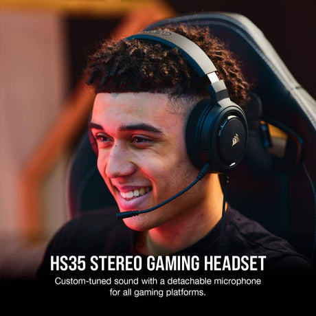 Corsair HS35 - Auriculares estéreo para juegos - Auriculares de espuma viscoelástica - Funciona con PC, Mac, Xbox Series X, Xbox Series S, Xbox One, PS5, PS4, Nintendo Switch, iOS y Android - Carbón (CA-9011195-NA)