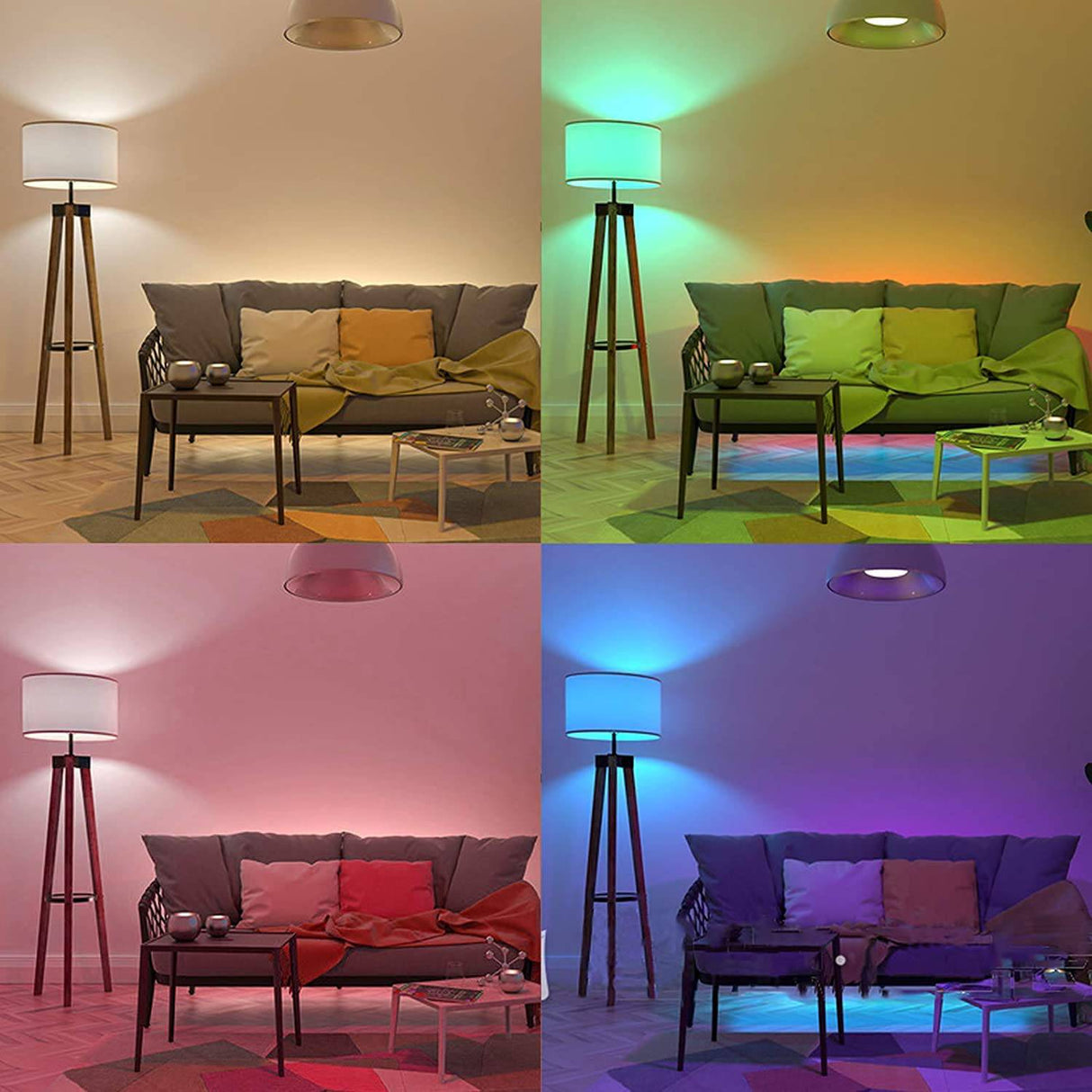 Treatlife Paquete de 4 bombillas inteligentes, 2,4 GHz sincronización de música que cambia de color, funciona con Alexa Google Home, A19 E26 bombilla LED regulable 9 W 800 lúmenes para decoración de fiestas, hogar inteligente, multicolor - DIGVICE MX
