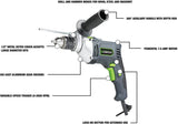 Genesis GHD1275 Taladro de martillo reversible de velocidad variable de 7,5 amperios con llave de mandril ajustable, mango de control lateral, botón de bloqueo, mango auxiliar de 360° y medidor de profundidad - DIGVICE MX