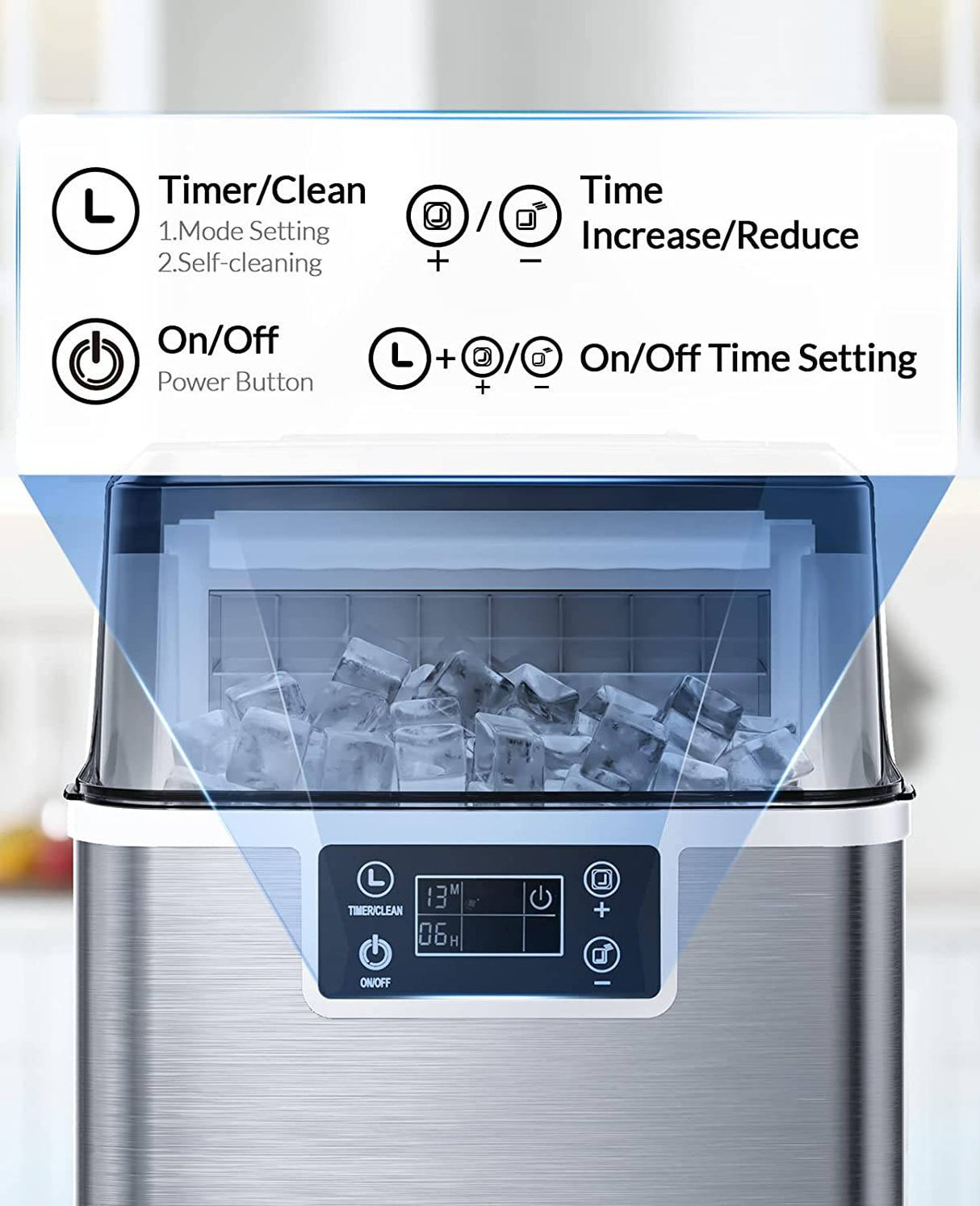 Silonn Countertop Ice Cube Ice Makers, 45 libras por día, autolimpieza automática, 24 cubitos de hielo en 13 minutos, 2 formas de añadir agua, máquina de hielo compacta para el hogar, oficina, bar, fiesta, SLIM02 - DIGVICE MX