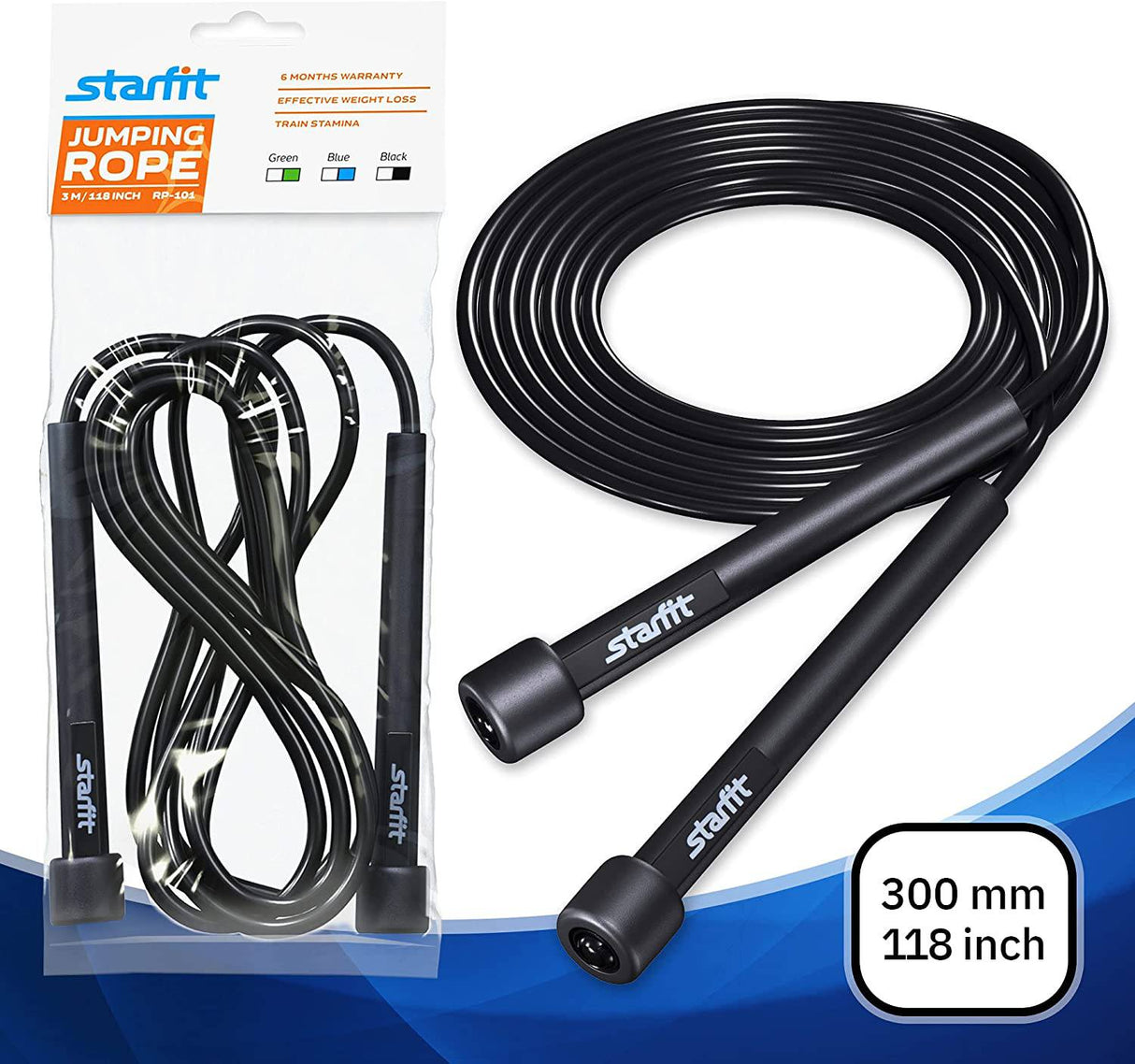 STARFIT  - Cuerda de saltar ligera para fitness y ejercicio, cuerdas de saltar ajustables con asas de plástico