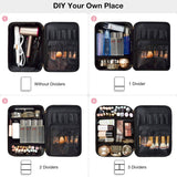 BAGSMART - Bolsa de maquillaje grande, estuche de viaje con bolsa de aseo transparente, organizador de maquillaje de doble capa con divisores ajustables, bolsa de almacenamiento portátil para artistas, rayas de cuero negro y rosa