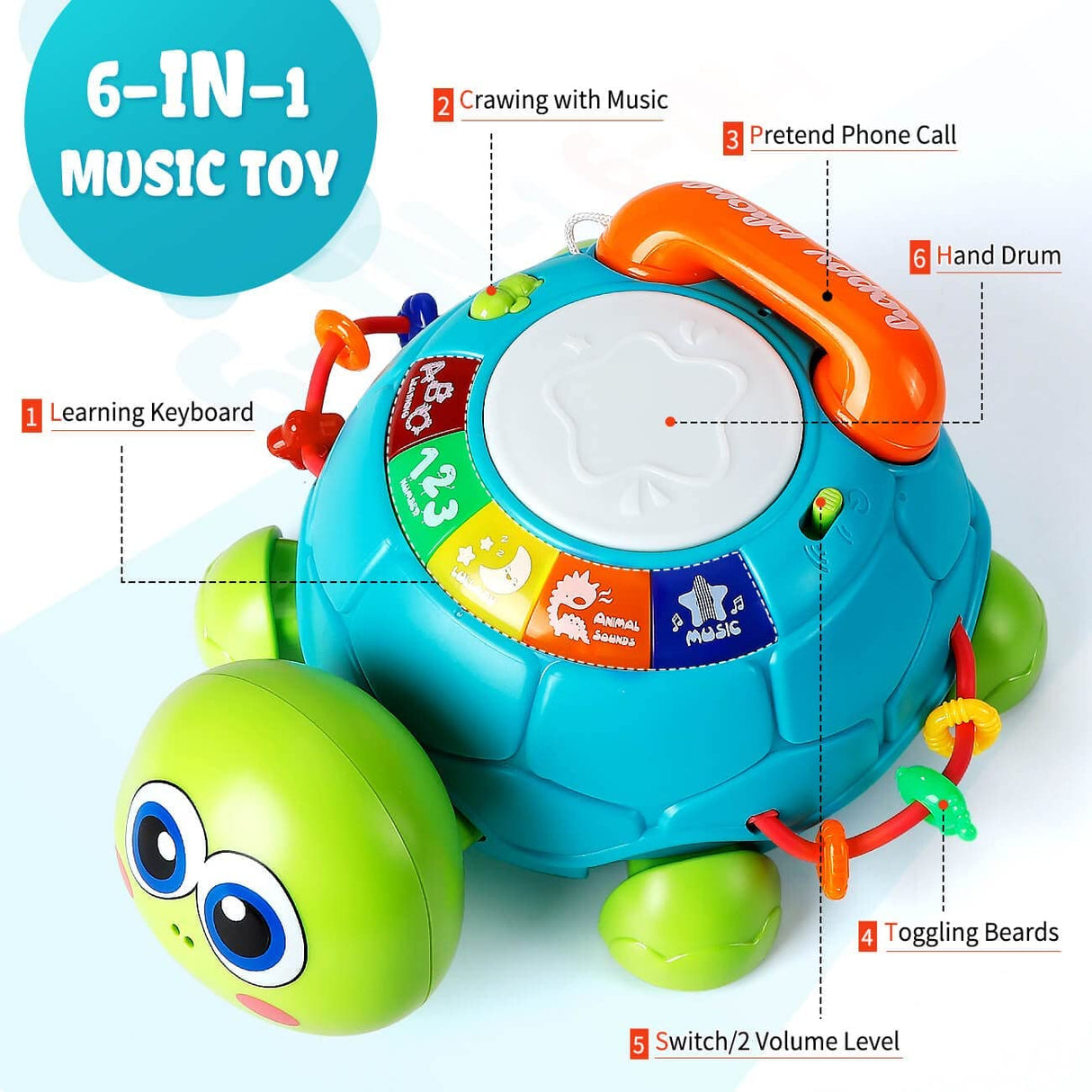 MAGIBX juguete musical para gatear de tortuga - B0BCPCTB75