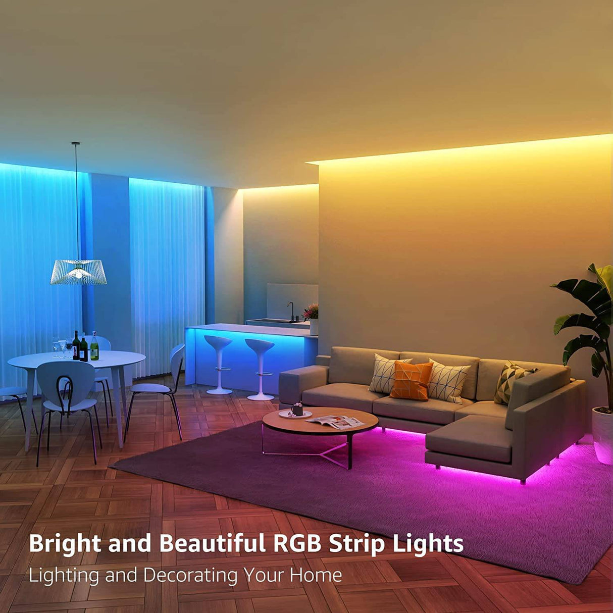 Lepro Tira de luces LED de 65.6 pies, tiras LED RGB 5050 ultra largas con  control remoto y clips de fijación, cinta de luz que cambia de color con