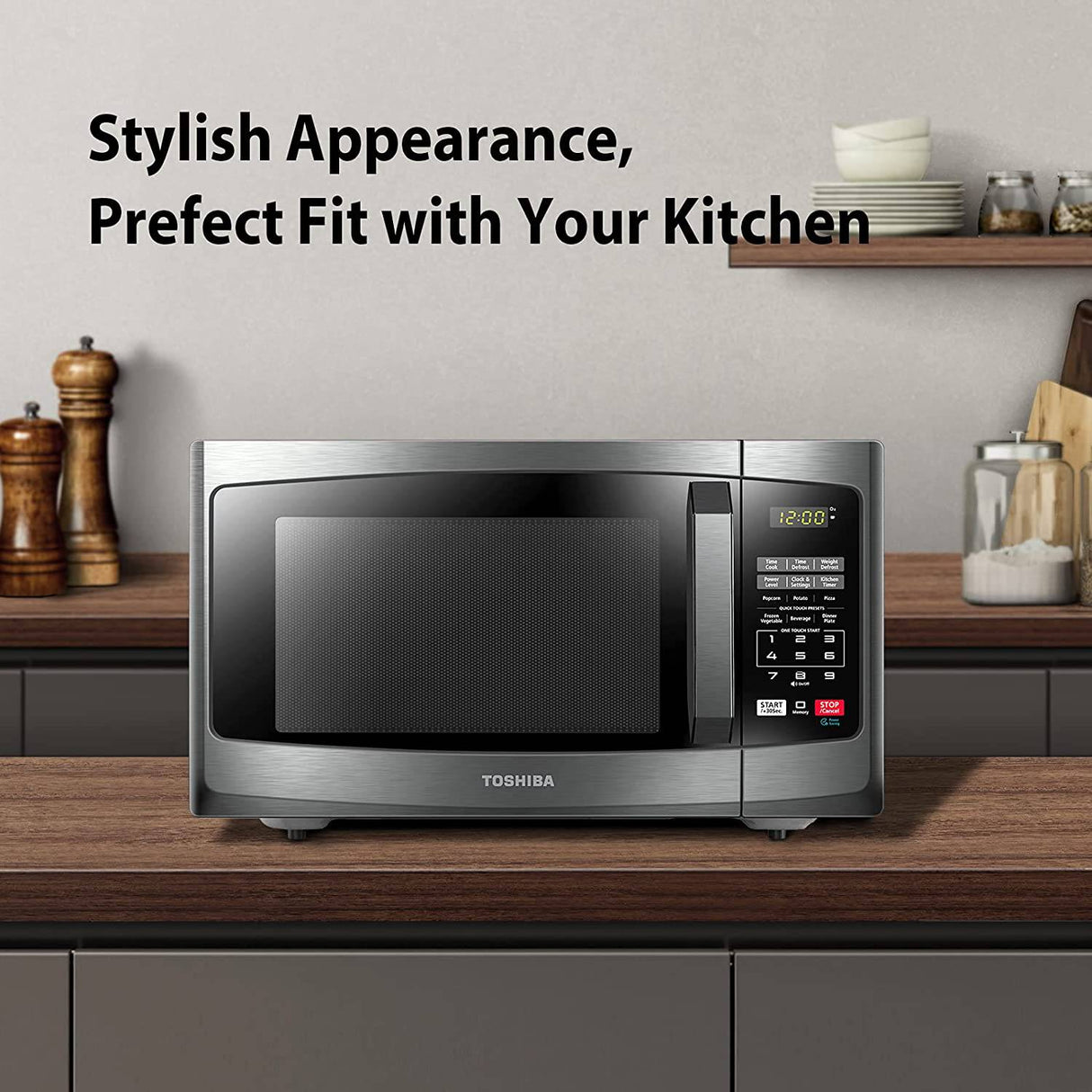Toshiba EM925A5A-BS Horno de microondas con modo ECO de encendido/apagado de sonido e iluminación LED, 0.9 pies cúbicos/900 W, acero inoxidable negro - DIGVICE MX