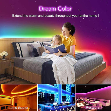 KORJO Tira de luces LED Dream Color, 32,8 pies/10 m, luz de persecución LED Bluetooth con aplicación, 12 V, 300 LED, 5050 RGB, kit de luces de cuerda que cambia de color, iluminación de tira LED flexible - DIGVICE MX