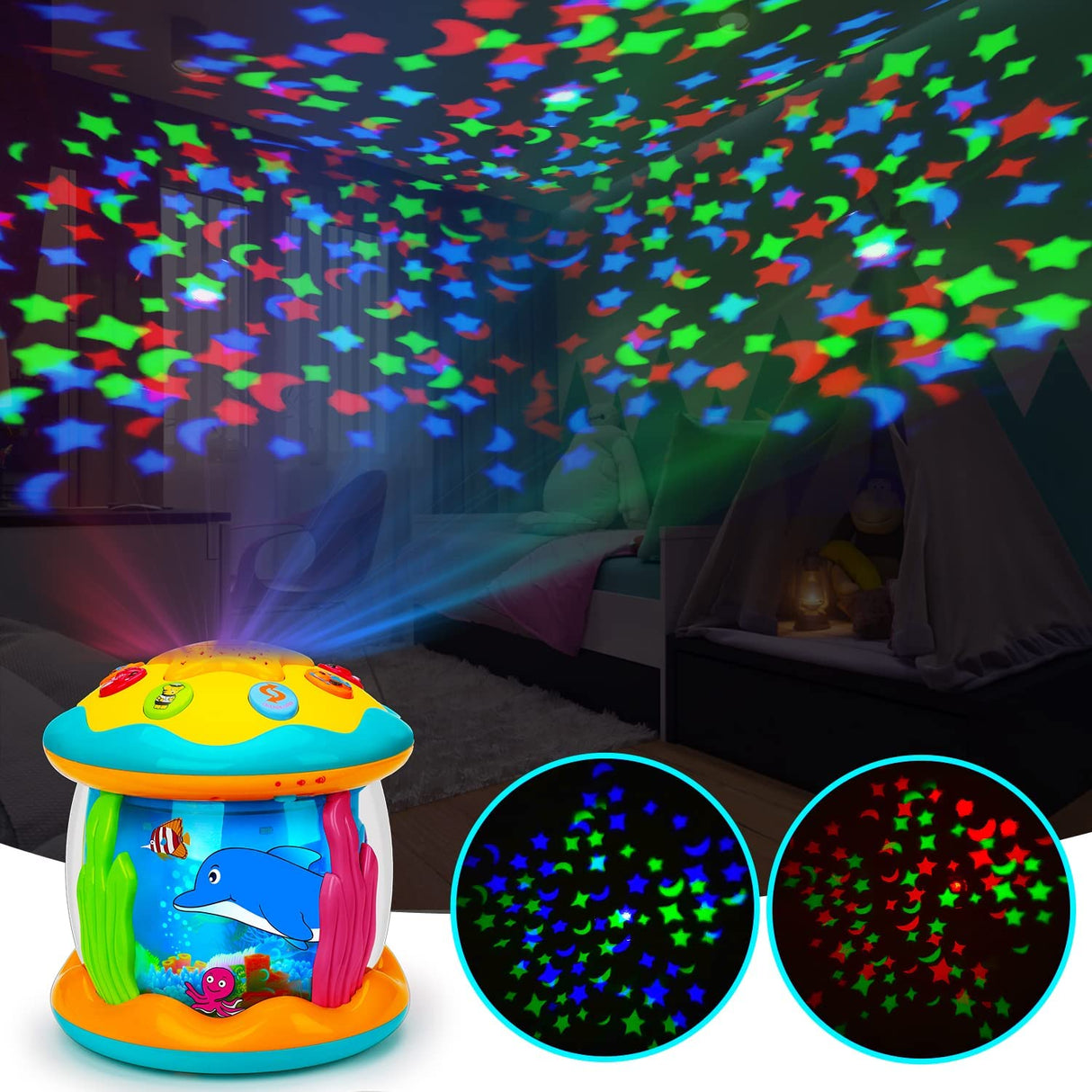 Tsomtto - Juguetes para bebés de 6 a 12 meses Proyector musical 4 en 1 Giratorio - B09TKCGM5V