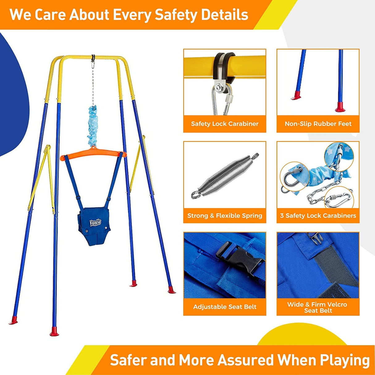 FUNLIO Juego de columpios 2 en 1 para niños pequeños y bebés, columpio y rebotador para niños de servicio pesado con 4 bolsas de arena, soporte de metal plegable para jugar en interiores/exteriores - DIGVICE MX