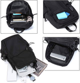 SEAFEW - Mochila pequeña negra con bandolera para hombres y mujeres, mochila ligera con una correa, puerto de carga USB, nailon