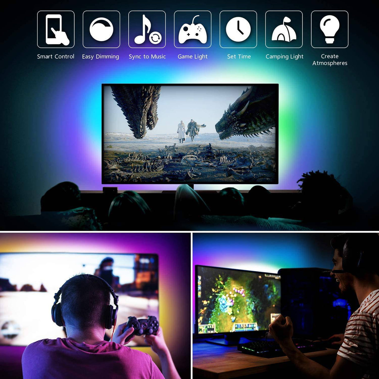 Nexillumi Tira de luces LED de 6.56 pies para TV LED de retroiluminación para TV de 24 a 60 pulgadas, tira de LED RGB alimentada por USB, control de aplicaciones, sincronización con música, iluminación polarizada, 5050 RGB para espejo, PC, Android iOS - DIGVICE MX