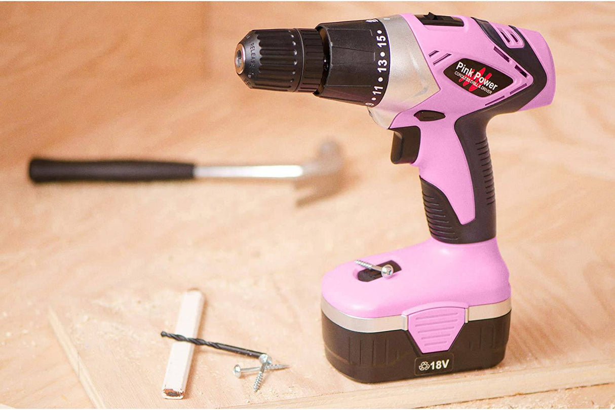Pink Power PP181LI kit de destornillador y taladro eléctrico inalámbrico para mujer batería de litio 18 volt, caja de herramientas, juego de taladro, batería, cargador y juego de destornillador de seis piezas - DIGVICE MX