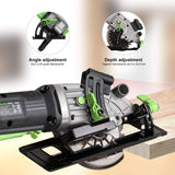Sierra circular GALAX PRO 4Amp 3500 RPM con guía láser, máx. Profundidad de corte 1-11/16"(90°), 1-1/8"(45°)Sierra compacta con hoja TCT de 4-1/2" 24T, adaptador de vacío, llave para hoja y guía de corte al hilo - DIGVICE MX
