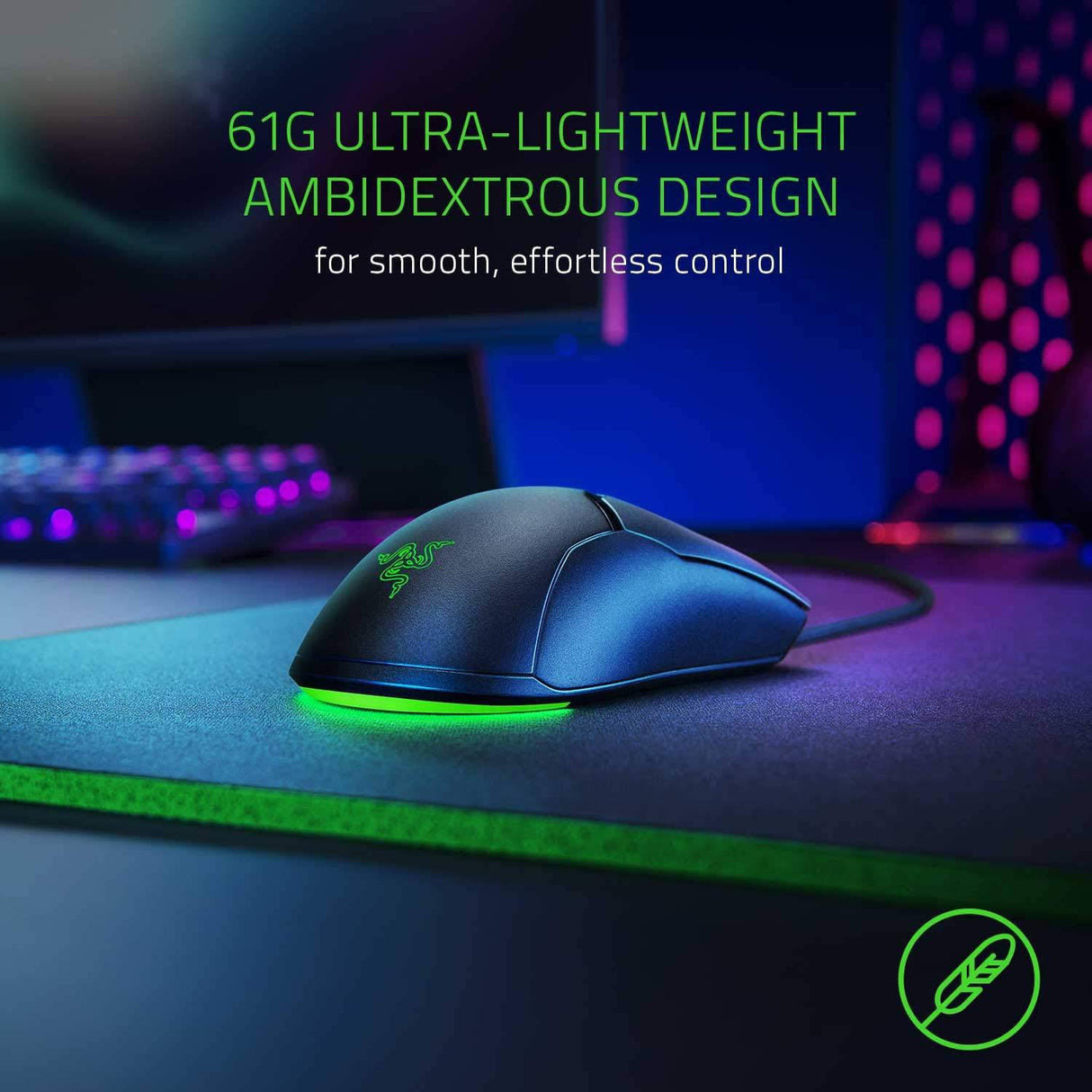 Razer Viper Mini Ultralight Gaming Mouse: los interruptores de juego más rápidos - Sensor óptico de 8500 DPI - Iluminación Chroma RGB Underglow - 6 botones programables - Cable sin arrastre - Negro clásico