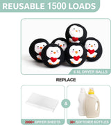 Calindiana - Bolas para secadora de lana de Nueva Zelanda 100% orgánicas de primera calidad, suavizante de tela reutilizable para la colada, bonita alternativa a las hojas de secadora, antiestático, tamaño XL, paquete de 6, pingüino negro - DIGVICE MX