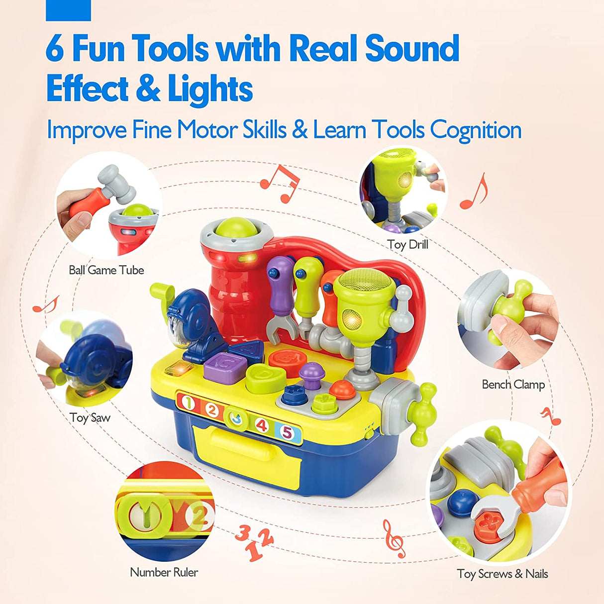 Hahaland Juguetes para niños de 1 año de edad, regalo para niña, banco de trabajo multifuncional con luz musical - 907