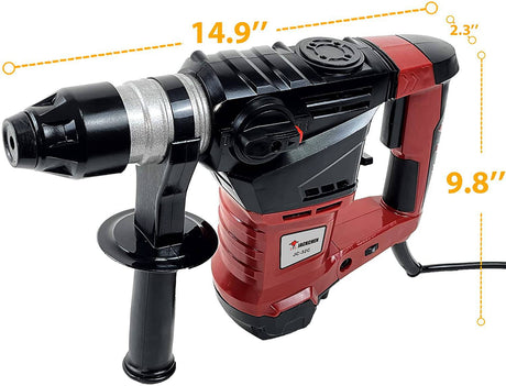 Taladro percutor rotativo 14,6 Amp, JACKCHEN 1-1/4'' SDS-Plus, taladro eléctrico 6J 1100BPM/4700RPM, 3 funciones, ideal para hormigón y piedras (rojo) - DIGVICE MX