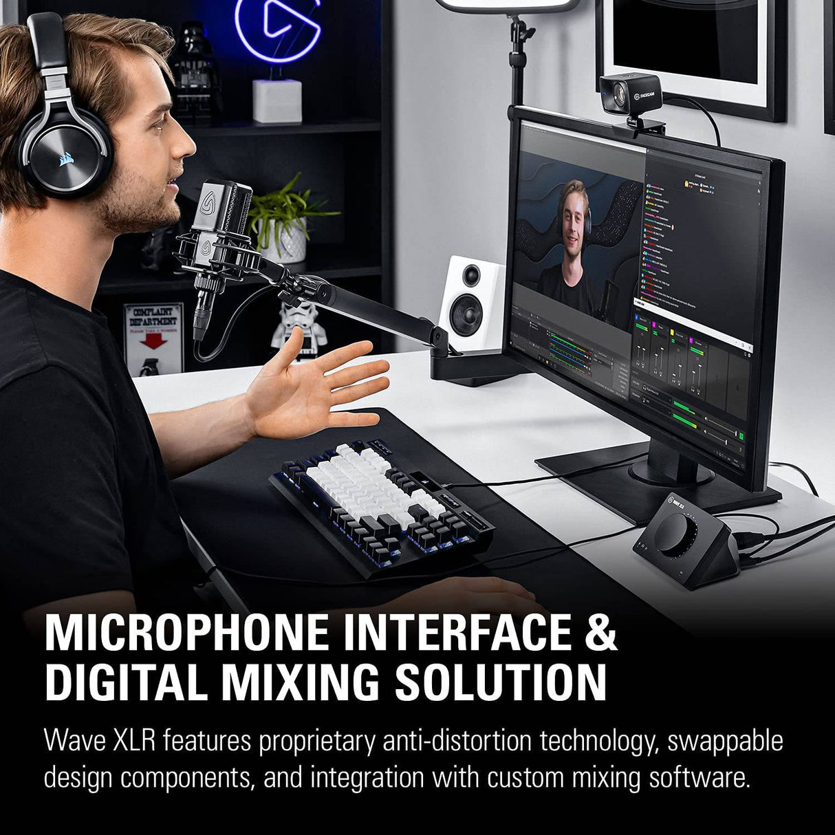 Elgato Wave XLR - Mezclador de audio y preamplificador de 75 db para micrófono XLR a USB-C, interfaz de control con alimentación fantasma de 48 V, Tap-to-Mute, software de mezcla digital para transmisión, grabación, podcasting