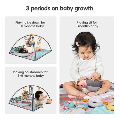 Gimnasio para bebés TUMAMA, tapetes de juego con juguetes colgantes extraíbles y almohada de felpa para el tiempo de barriga, tapete de actividades para bebés de alto contraste - DIGVICE MX
