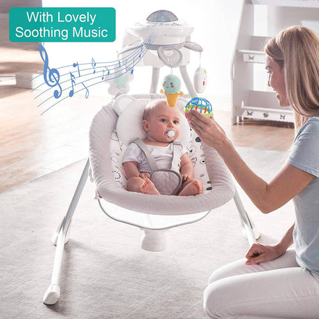 RONBEI Columpio para bebés para bebés, columpio de cuna, eléctrico para bebés con 4 velocidades de columpio/vibración y música (gris claro) - DIGVICE MX