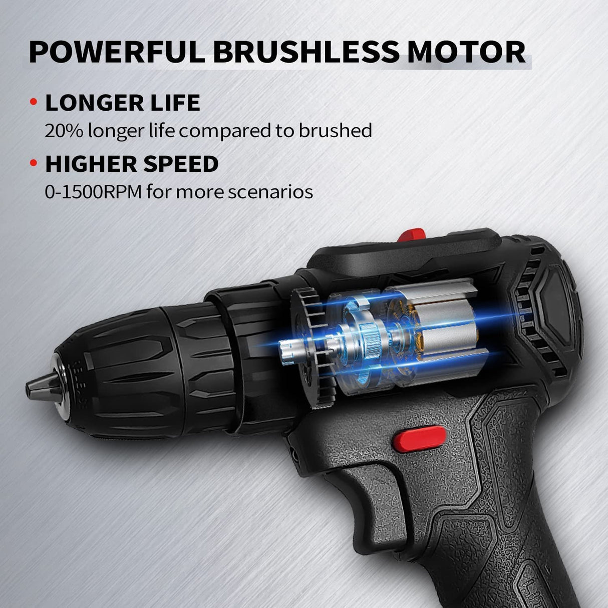 SEYVUM P10 Juego de brocas inalámbricas de 21 V, [Potente motor sin escobillas] [compacto], taladro eléctrico, taladro eléctrico con batería de iones de litio, cargador rápido, velocidad variable, 57 brocas con bolsa de herramientas - DIGVICE MX