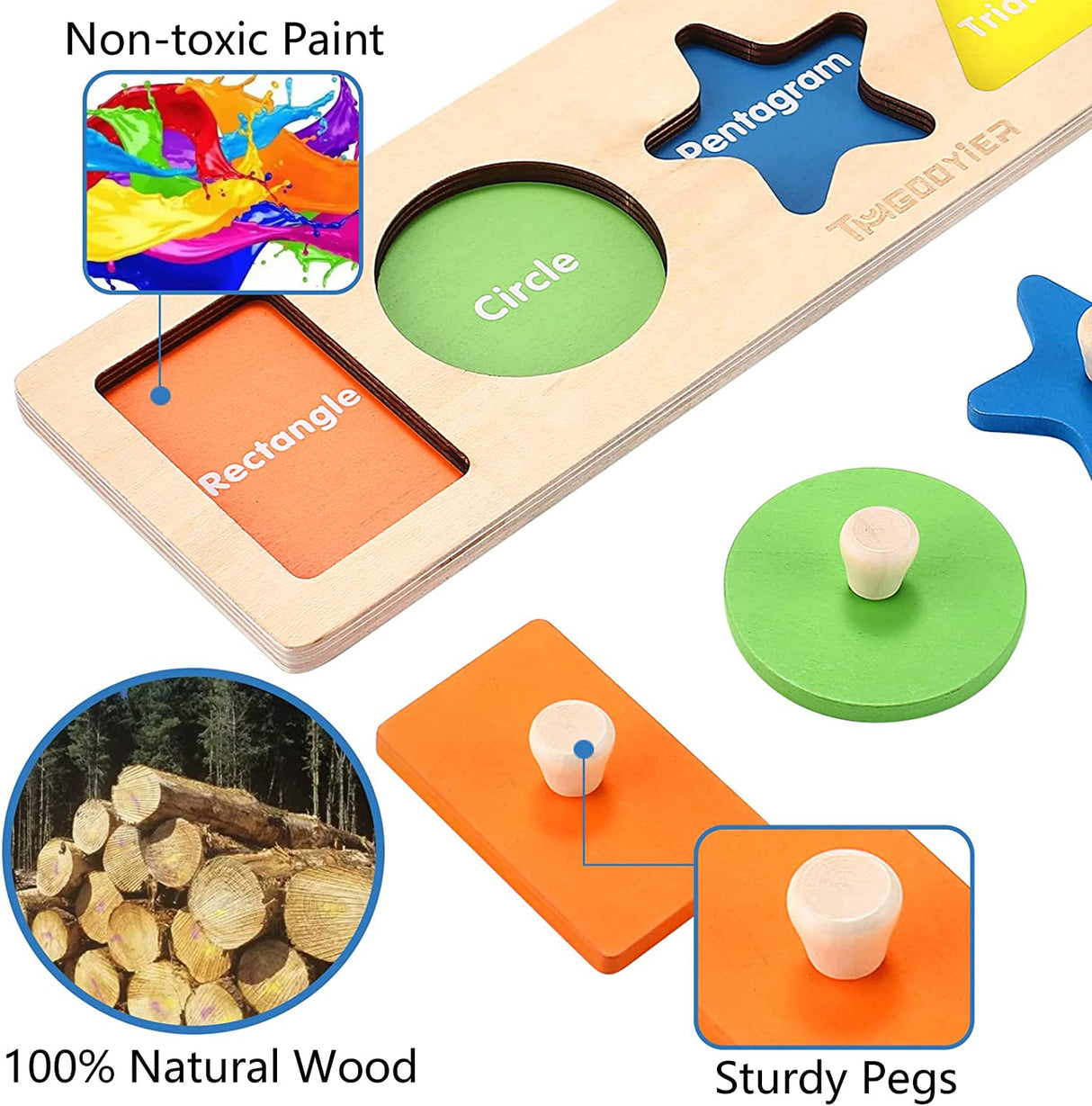 QODOFLR First Shapes - Rompecabezas de madera con perilla gigante para bebés y niños pequeños - B0BCFSRQK9