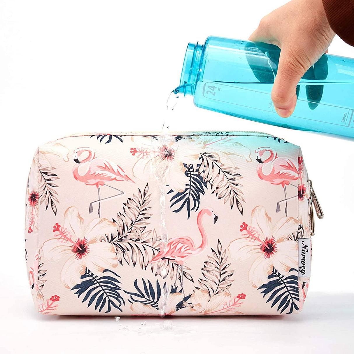 NARWEY - Bolsa de maquillaje grande con cremallera, organizador de cosméticos de viaje para mujeres y niñas (grande, pájaro beige)