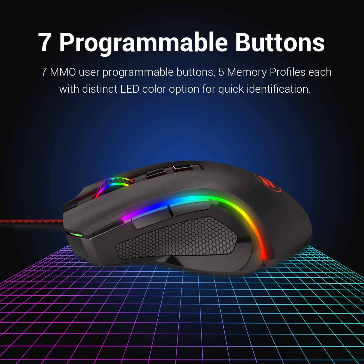 Redragon M602 RGB Ratón para juegos con cable RGB Spectrum Retroiluminado Ratón ergonómico Griffin programable con 7 modos de retroiluminación hasta 7200 DPI para jugadores de PC con Windows (negro)