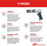 Ingersoll Rand 114GQC Martillo neumático - Juego de cinceles de 3 piezas con punzón cónico, cortador de paneles, cincel plano, carrera de 2-5/8 pulgadas, 3500 BPM, liviano, compacto, gris - DIGVICE MX