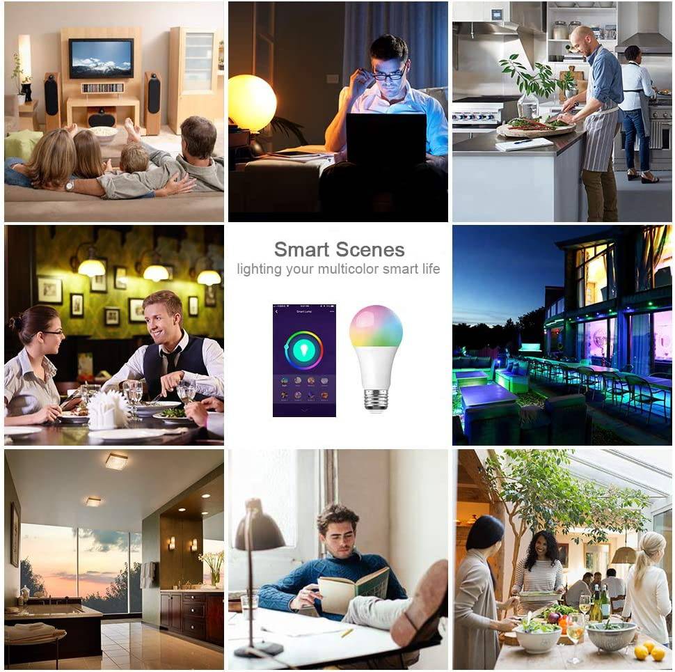 EZSMTIOT  - Bombillas inteligentes, E26 9W 800lm, bombilla LED WiFi A19 RGB que cambia de color, regulable, compatible con Alexa, Google Home, Siri e IFTTT, no requiere concentrador, 1 paquete - DIGVICE MX