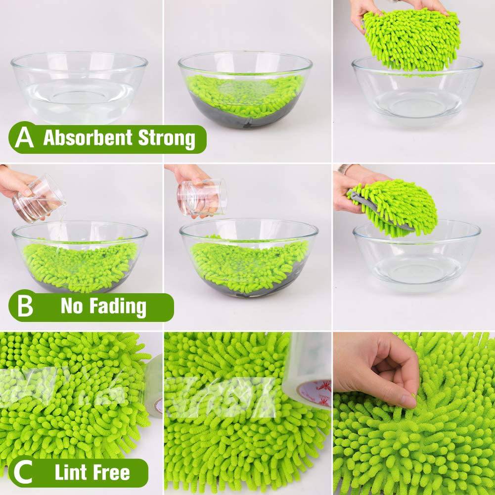 ORDENADO - 2 en 1 Chenille Microfiber Car Wash Brush Mop Mitt con mango largo de aluminio de 45 ", kit de limpieza de automóviles Brush Duster