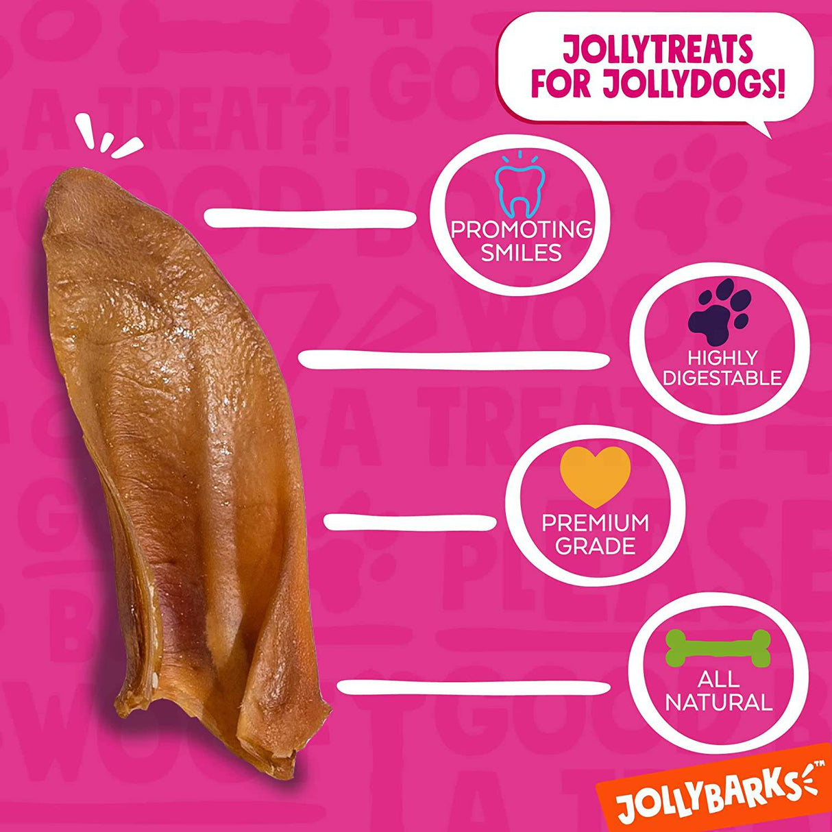JollyBarks  - Orejas de cerdo para perros de 6 pulgadas, de un solo ingrediente natural de primera calidad, alimentado con hierba, sin OMG, de 6 pulgadas para cachorros, masticables para perros (paquete de 12) - DIGVICE MX