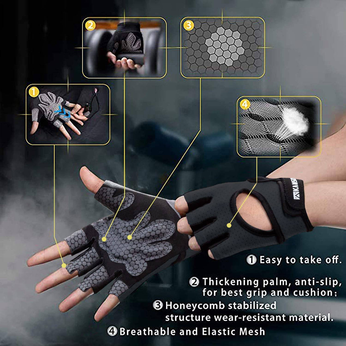KANSOON Guantes de Entrenamiento Transpirables Esenciales, Levantamiento de Pesas Guantes de Ejercicio de Gimnasio sin Dedos con Espalda Abierta Curvada, para Levantamiento de Pesas, Mujeres y Hombres