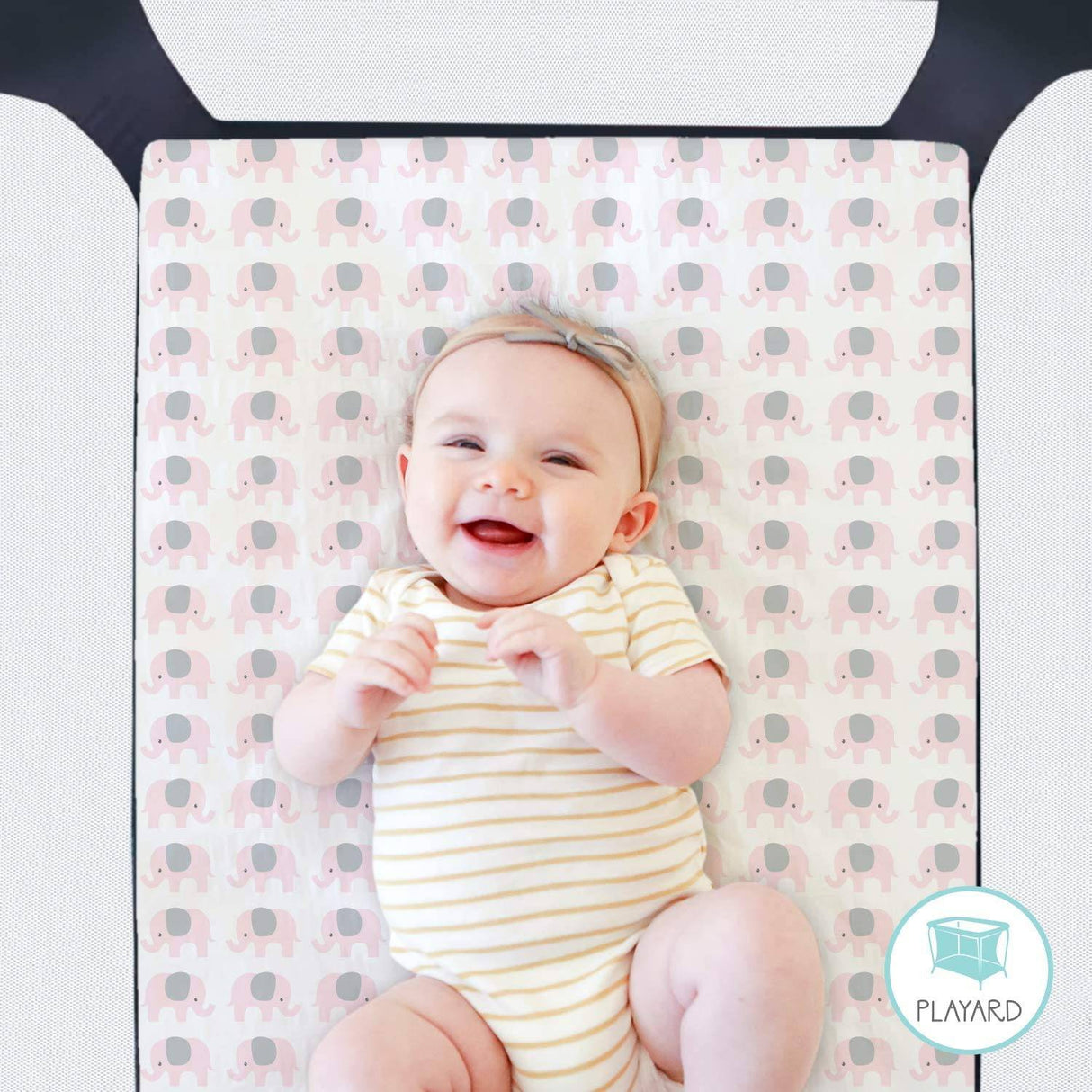 The Peanutshell Fitted Pack n Play, Playard, Mini sábanas para cuna para niñas | Juego de 2 paquetes | Elefantes rosas y corazones - DIGVICE MX