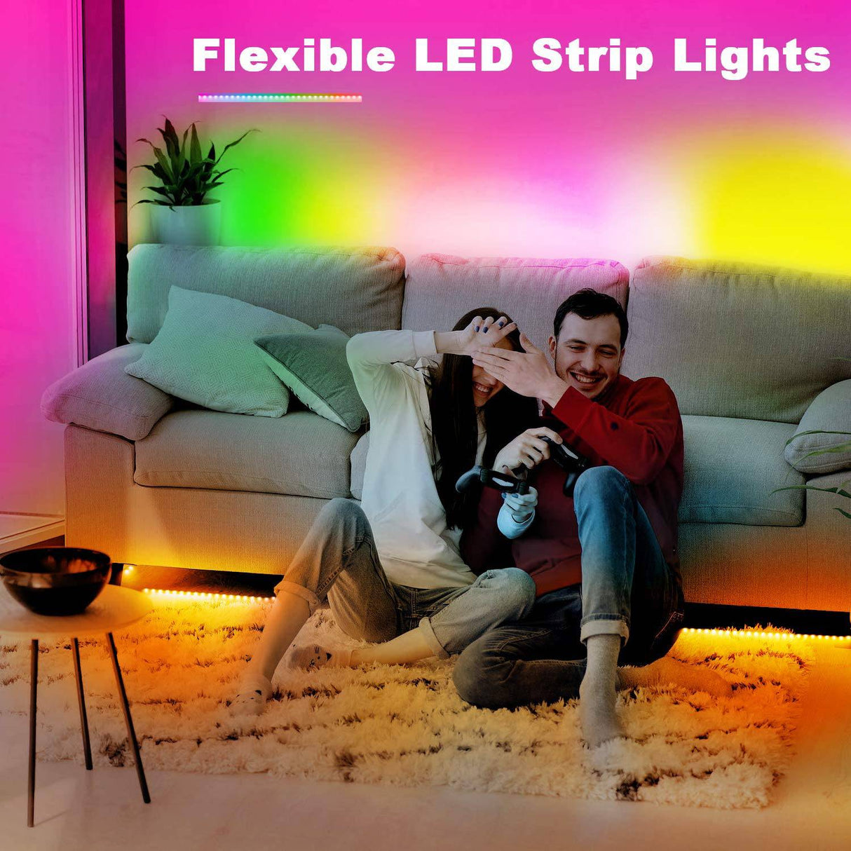 PHOPOLLO Tira de luces LED con Bluetooth de 65.6 pies, 5050 luces LED que cambian de color para dormitorio, decoración de cocina, control de aplicaciones y sincronización de música - DIGVICE MX