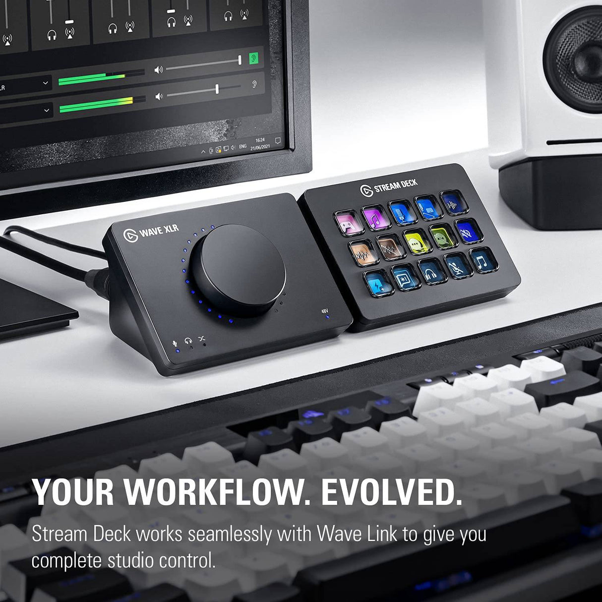 Elgato Wave XLR - Mezclador de audio y preamplificador de 75 db para micrófono XLR a USB-C, interfaz de control con alimentación fantasma de 48 V, Tap-to-Mute, software de mezcla digital para transmisión, grabación, podcasting