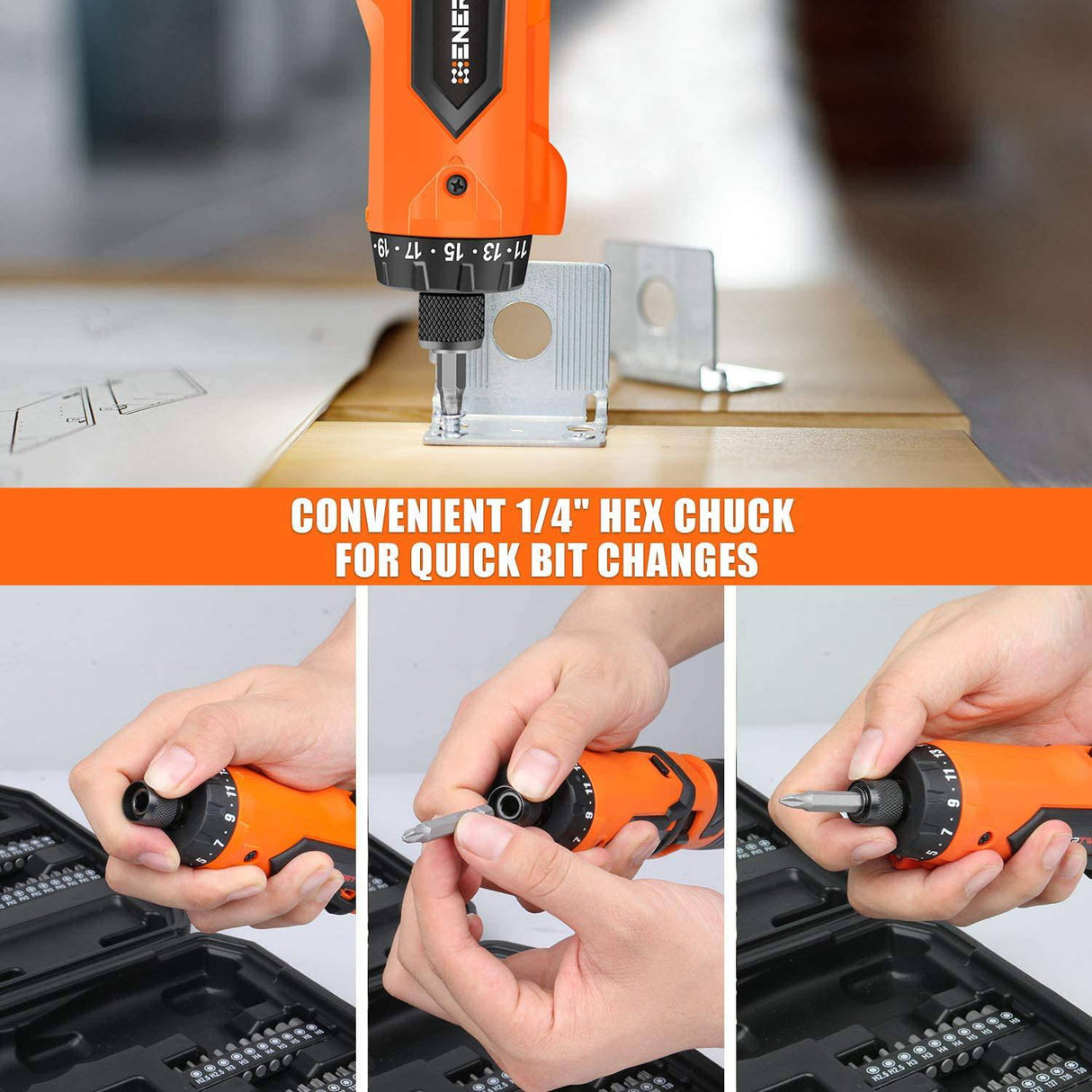 ENERTWIST Destornillador inalámbrico, 8 V máx. 10 Nm, juego recargable con 82 kit de accesorios y cargador en estuche de transporte, 21+1 Cluth, mango de doble posición, luz LED, ET-CS-8 - DIGVICE MX