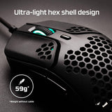 HyperX Pulsefire Haste: mouse para juegos, ultraligero, 59 g, carcasa de nido de abeja, diseño hexagonal, RGB, cable USB HyperFlex, hasta 16000 DPI, 6 botones programables