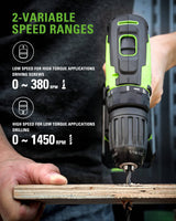 Greenworks Kit de taladro inalámbrico sin escobillas de 24 V, 310 pulgadas/libras, embrague de 18+1 posición, portabrocas sin llave de 1/2 pulgada, velocidad variable, (2) baterías de 2 Ah con cargador de 2A, luz LED, 8 brocas con bolsa de herramientas - DIGVICE MX