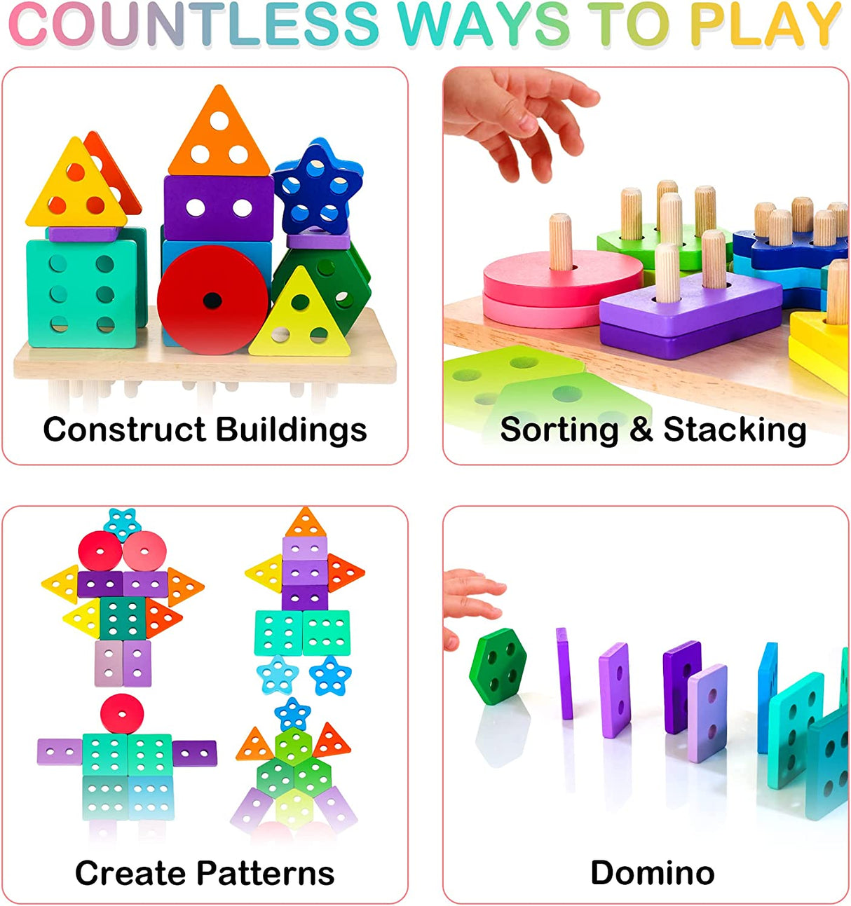 HELLOWOOD Montessori Juguetes de madera para clasificar y apilar para niños pequeños - WT20